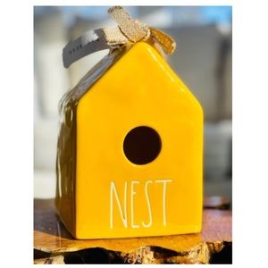NEW Rae Dunn Yellow Gold Birdhouse White Burlap Bow ~ Nest